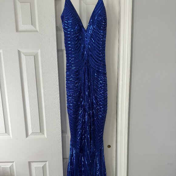 Jovani Royal Blue Sequin Gown | Size 12 | V-Neck | Formal Evening Dress - Picture 4 of 4